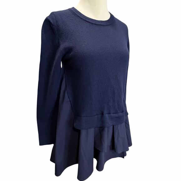 Meimeij Mixed Media Tunic Sweater M Navy Blue Wool Blend Layered Hem Top Luxury - Picture 3 of 16